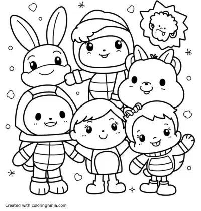 A coloring page of Creating a collaborative coloring activity that features a diverse mix of themes like Star Wars, Minecraft, turtles, School of Rock, Minnie Mouse, The Wiggles, Doctor Who, and bows