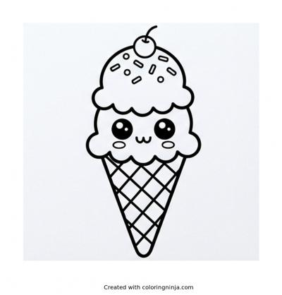 A coloring page of cute ice cream cone