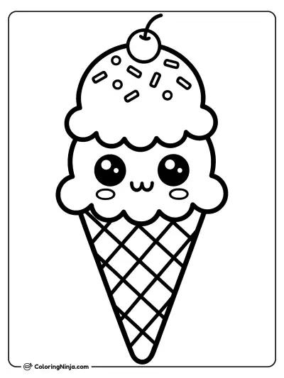 Cute Ice Cream Cone Coloring Page