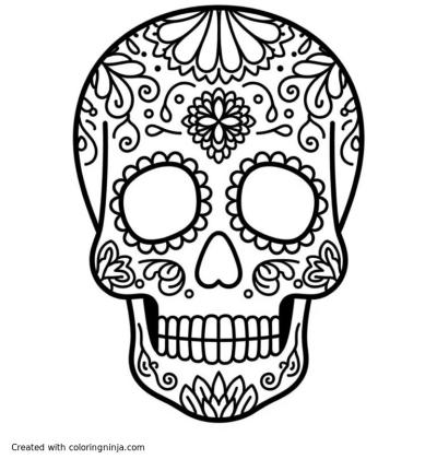 A coloring page of day of the dead sugar skull
