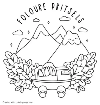 A coloring page of decorate a mountain scene with the memory verse