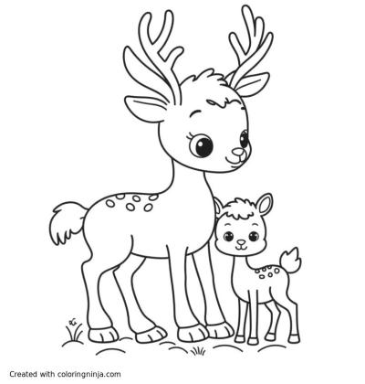 A coloring page of deer with baby deer