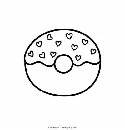 A coloring page of Donut with heart sprinkles