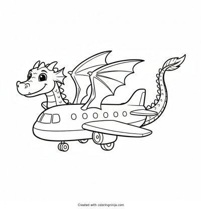 A coloring page of Dragon combined with an airplane
