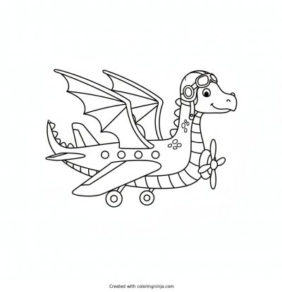 A coloring page of Dragon combined with an airplane
