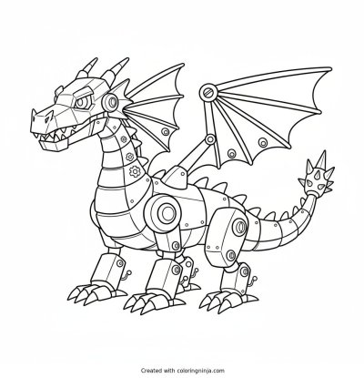 A coloring page of Dragon combined with a robot
