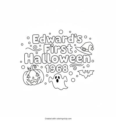 A coloring page of Edward's First Halloween 1968 Text Logo without any pictures of humans, without any pictures of animals, without any pictures of birds, and without any pictures of insects.