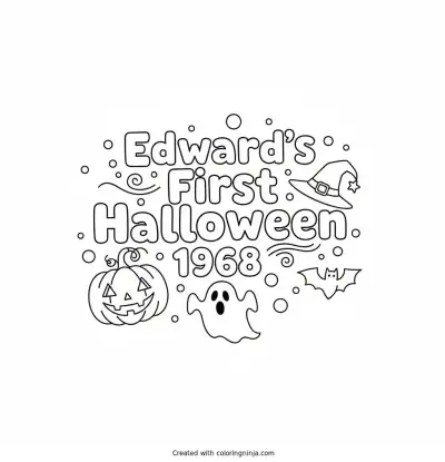 A coloring page of Edward's First Halloween 1968 Text Logo without any pictures of humans, without any pictures of animals, without any pictures of birds, and without any pictures of insects.