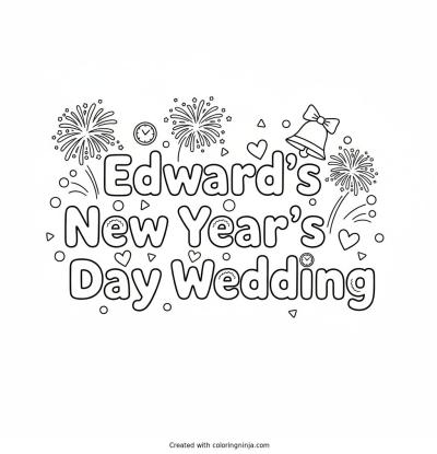 A coloring page of Edward's New Year's Day Wedding Text Logo without any pictures of humans, without any pictures of animals, without any pictures of birds, and without any pictures of insects.