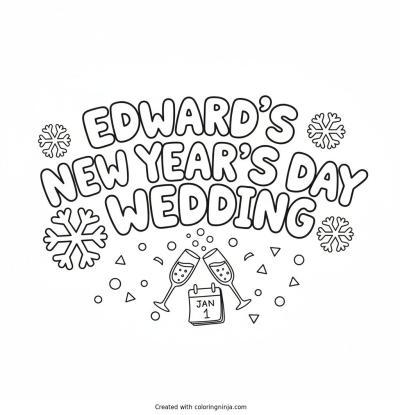 A coloring page of Edward's New Year's Day Wedding Text Logo without any pictures of humans, without any pictures of animals, without any pictures of birds, and without any pictures of insects.