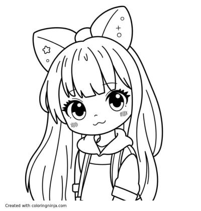 A coloring page of fantasy kawaii girly 