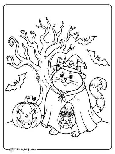 Fat Cat in Halloween Costume Coloring Page