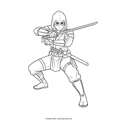 Female Ninja Warrior in a Fighting Stance Coloring Page