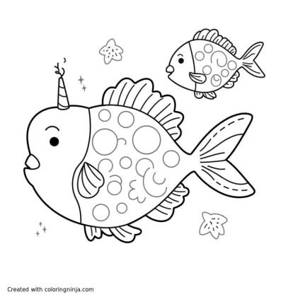 A coloring page of fish having a party
