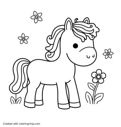 A coloring page of a flower power horse