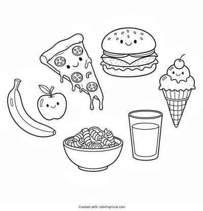 A coloring page of FOOD
