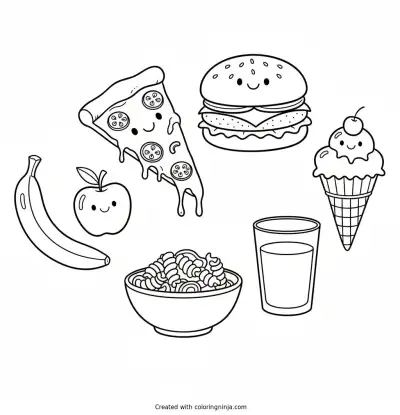 A coloring page of FOOD