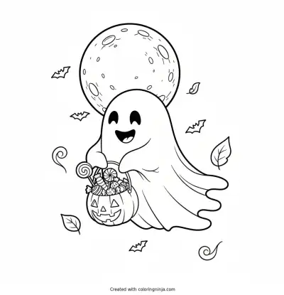 A Friendly Ghost's Sweet Night Coloring Page