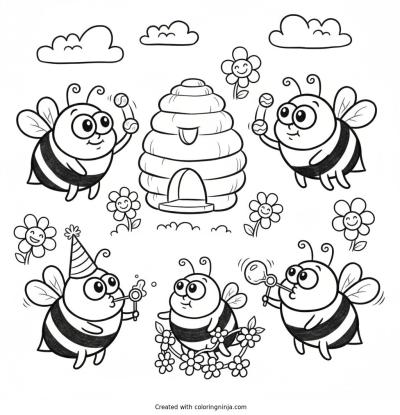 A coloring page of funny bees