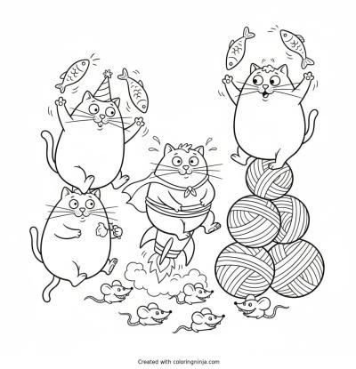 A coloring page of funny cats