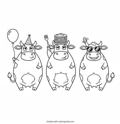 A coloring page of funny cows
