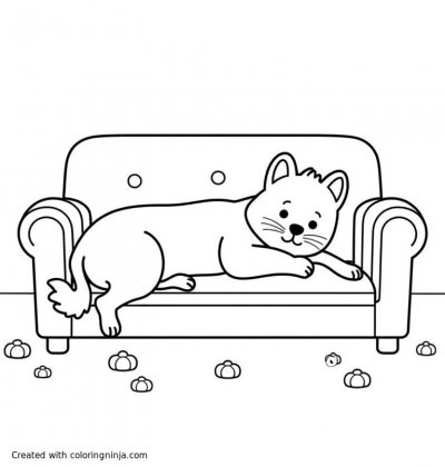 A coloring page of Gran Danés laying on the sofa

