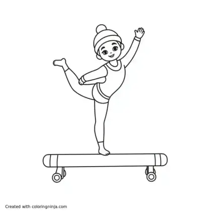 A coloring page of Gymnast on Balance Beam Winter theme