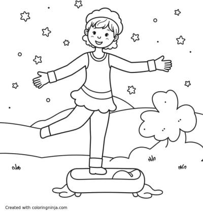 A coloring page of Gymnastics Sport with winter background