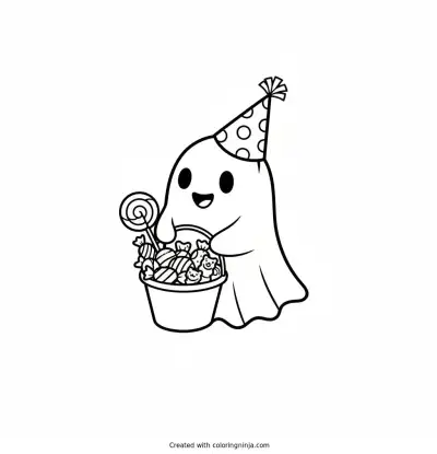 Little Ghost Collecting Sweet Treats Coloring Page