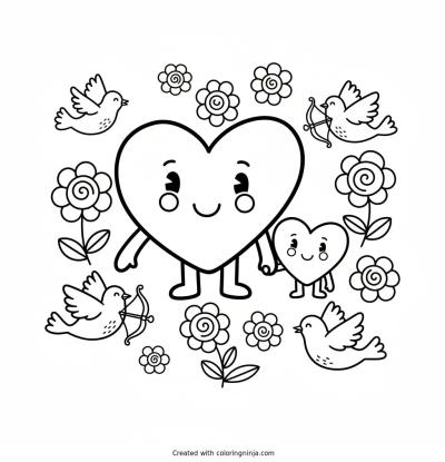 A coloring page of happy saint valentine's day