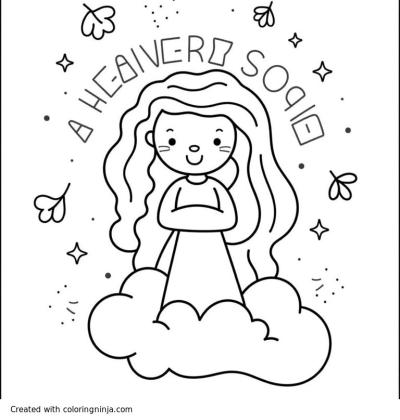 A coloring page of A heavenly soul in the clouds