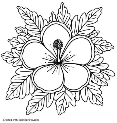 A coloring page of Hibiscus Protea Ginger and Palms