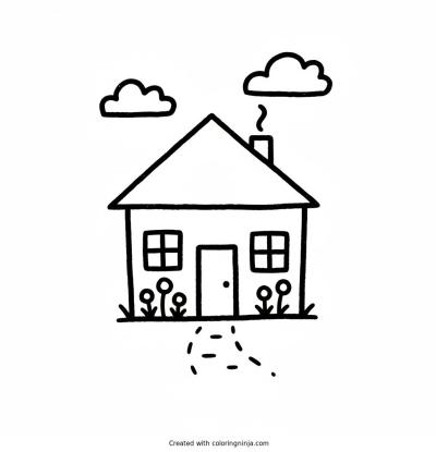 A coloring page of A house