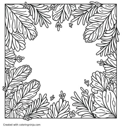 A coloring page of Intricate flora and fauna scene with geometric patterns and shading