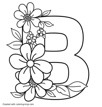A coloring page of letter B with flowers
