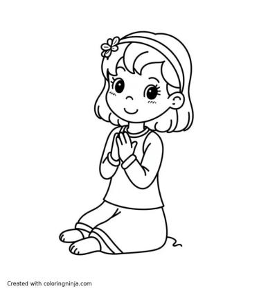 A coloring page of LITTLE GIRL PRAYING