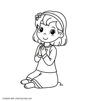 A coloring page of LITTLE GIRL PRAYING