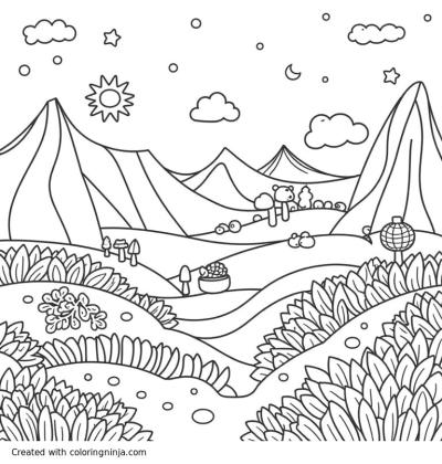 A coloring page of magical landscapes