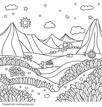A coloring page of magical landscapes