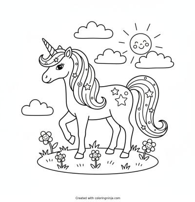 A coloring page of a magical unicorn 
