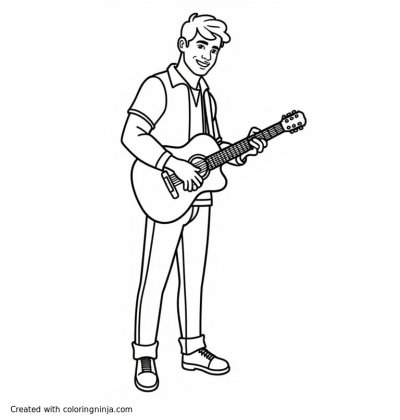 A coloring page of A man with a guitar 