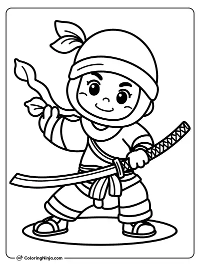A Ninja with a Katana Coloring Page