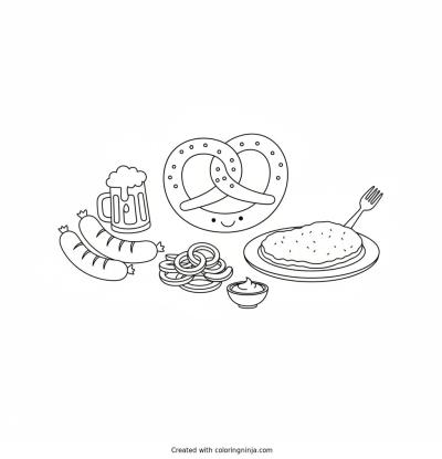 A coloring page of oktoberfest food