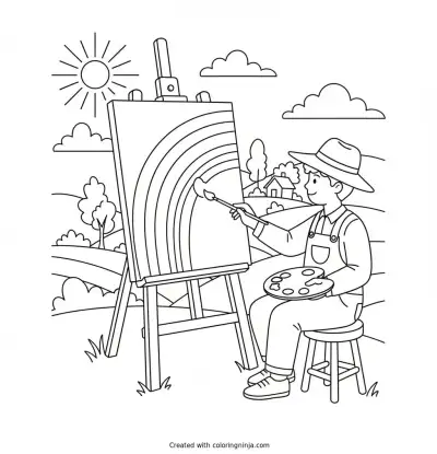 Artist Painting a Rainbow Coloring Page