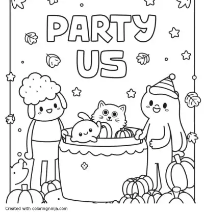 A coloring page of Party of all characters of video game "among us"