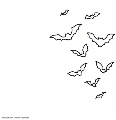 A coloring page of Bats flying on a yellow background.