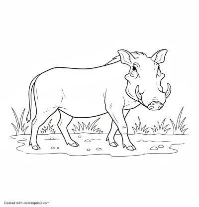 A coloring page of A large animal in a field.