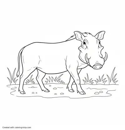 A coloring page of A large animal in a field.