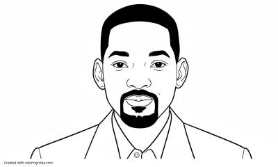 A coloring page of Will Smith smiling for the camera