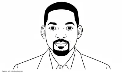 A coloring page of Will Smith smiling for the camera